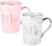Mr and Mrs Coffee Cups Set Wedding Gifts for Couple Engagement Bridal Shower Bride and Groom Anniversary Marble Ceramic Mugs, Set of 2 (Pink, Grey)