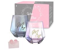 Mr and Mrs Couple Glasses,Wine Glass Mugs Set,Wedding Mugs for Bride and Groom,Wine Glasses Gifts for Couple Anniversary,Gifts for women,Bridal Shower,Engagement,His & Hers,Christmas Valentines Day