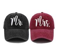Mr and Mrs EST 2023 Hats for Men Women, Bride Groom Hats 3D Embroidered Baseball Caps Set Wedding Gifts for Couples, Black Mr Hat and Red Mrs Hat, One Size