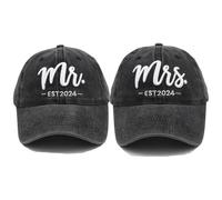 Mr and Mrs EST 2024 Hats for Men Women, Bride Groom Hats 3D Embroidered Baseball Caps Set Wedding Gifts for Couples, Mr and Mrs Est 2024 Hat Black, One size