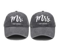 Mr and Mrs EST 2024 Hats for Men Women, Bride Groom Hats 3D Embroidered Baseball Caps Set Wedding Gifts for Couples, Mr and Mrs Est 2024 Hat Grey, One Size