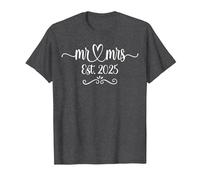 Mr. and Mrs. Est. 2025 Just Married Husband & Wife T-Shirt, Men, Dark Heather Grey, 6X-Large