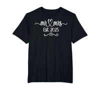Mr. and Mrs. Est. 2025 Just Married Husband & Wife T-Shirt, Men's Big and Tall, Black, 6X Tall