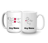 Mr and Mrs Gifts - Personalised Large 15oz Mugs Set of 2 Coffee Cups - Love Hearts Couples Gifts for Engagement Wedding Anniversary Valentines Birthday Christmas (Design: Love Magnet)