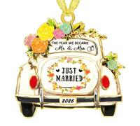 Mr and Mrs Gifts - Wedding Gifts for Bride and Groom 2026, Just Married Decorations with Box, Flat Car Shape Hanging Ornaments for Marry Venue & Room Decor