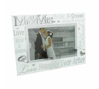Mr & Mrs Glass 6 x 4 Photo Frame with Mirror & Glitter Letters