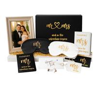 Mr and Mrs Honeymoon Travel Gift Set, Includes Embroidered Passport Covers, Luggage Tags, Eye Masks, Honeymoon Sand Keepsake Jar, Picture Frame, Honeymoon Funds Envelope, Gold, Est 2026