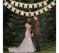 Mr and Mrs Just Married Burlap Banner, Wedding Bunting Banner with LED Fairy String Light 8 Flicker Mode, Hanging Sign Garland Pennant Photo Booth Props for Bridal Shower Wedding Engagement Party