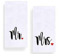 Mr and Mrs Kitchen Dish Towel 18 x 28 Inch, Couple Newlyweds Tea Towels Dish Cloth for Cooking Baking Wedding or Engagement Gift Set of 2