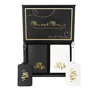 Mr. and Mrs. Luggage Tags and Passport Holder Set- Bridal Shower Gifts with 2 Passport Covers Leather Travel Honeymoon Essentials for Couples Valentine's Day Trip Wedding (2 Sets)