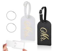 Mr and Mrs Luggage Tags for Suitcases, 2 Pack Black and White Leather Luggage Labels for Suitcases Identifier with 2 Steel Loops Honeymoon Gifts for Newlyweds Couples or Lovers