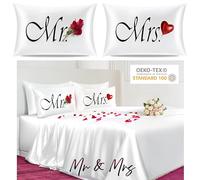 Mr and Mrs Luxury Wedding pillowcases Marcso Design satin silk wedding anniversary couple gift valentines his her christmas love romantic idea Silk petals included