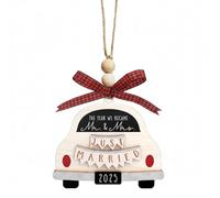 Mr And Mrs Ornament, Rustic Wooden Wedding Keepsake With 2025 Engraved, Hanging Décor For Newlyweds, Bridal Shower Gift Idea For Couples