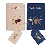 mr and mrs passport covers and luggage tags gift set, couple passport holder for honeymoon, Blue, One Size, Blue