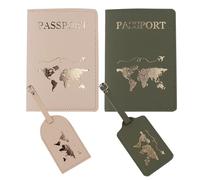 mr and mrs passport covers and luggage tags gift set, couple passport holder for honeymoon, Green and Khaki-map, One Size, Green and Khaki-map