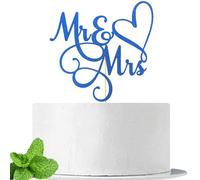 Mr and Mrs Sapphire Blue Cake Topper for Bride and Groom Sign Wedding, Engagement, Wedding Anniversary Cupcake Decoration Party Supplies
