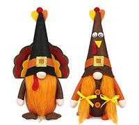 Mr and Mrs Thanksgiving Gnome Plush Decorations - 2 Pcs Turkey Gnomes Handmade Scandinavian Autumn Tomte - Fall Season Decor, Tiered Tray Decor, Thanksgiving Table Decoration, Housewarming Present