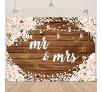Mr and Mrs Wedding Backdrops for Reception Rustic Floral Backdrop Pink Flower Photography Background Gold Butterfly Spring Wedding Party Decorations Bride to Be Engagement Banner 7x5Ft