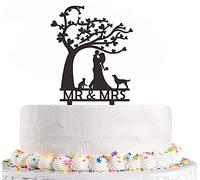 Mr and Mrs Wedding Cake Topper - Groom & Bride Kissing Under the Tree - Wedding Cake Topper with Dog for Wedding/Bridal Shower/Engagement Party Decorations
