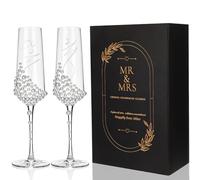 Mr and Mrs Wedding Champagne Flutes Set with Pearls Bride and Groom