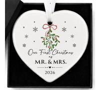 Mr and Mrs Wedding Gifts, First Christmas Married Ornament Tree Decorations | Our First Christmas as Mr and Mrs 2026 Ornaments, Ceramic Heart-shaped Keepsake for Newlyweds Couples Anniversaries Weddings