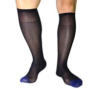 Mr.babuu 2Pairs Pack Men's Over the Calf Blue Toe Silk Striped Nylon Sheer Dress Socks, Black, One Size