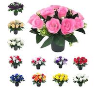 Mr. Barry’s Artificial Grave Flowers Pot - UV-Resistant, Realistic Pink Rose Arrangement, 25 cm Memorial Decoration for Cemetery, Grave Displays, Home & Garden (Pink)