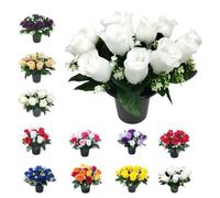 Mr. Barry’s Rose Artificial Flowers in Grave Flower Pots - Realistic, UV-Resistant & Long-Lasting Design for Cemetery, Grave Displays, Funerals, Memorial Tributes, Home & Garden Arrangements (White)