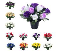 Mr. Barry’s Rose Artificial Flowers in Grave Flower Pots - UV-Resistant, Long-Lasting Design for Cemetery, Grave Displays, Home & Garden Memorial Arrangements (Purple Lilac & Ivory)