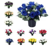 Mr. Barry’s Rose Artificial Flowers in Grave Flower Pots - UV-Resistant, Realistic, Long-Lasting Design for Cemetery, Grave Displays, Memorial Tributes, Home & Garden Floral Arrangements (Blue)