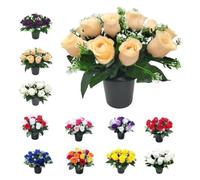 Mr. Barry’s Rose Artificial Flowers in Grave Flower Pots - UV-Resistant, Realistic & Long-Lasting Memorial Display for Cemetery, Grave Decorations, Funerals, Home & Garden Arrangements (Peach)
