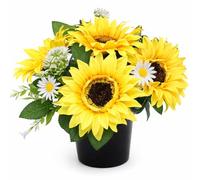 MR. BARRY'S 25cm Grave Flower Pots | Artificial Flowers For Graves | Cemetery & Floral Decorations | Grave Flowers | Artificial Flowers | New Improved Design & Quality (Sunflower & Daisies)