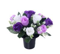 Mr. Barry's artificial grave flower pot with foam insert | realistic funeral flowers | cemetery & memorial floral decorations for graveside use Purple, Lilac & Cream Roses