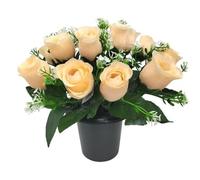 Mr. Barry's artificial grave flower pot with foam insert | realistic funeral flowers | cemetery & memorial floral decorations for graveside use | Peach Roses
