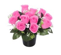 Mr. Barry's artificial grave flower pot with foam insert | realistic funeral flowers | cemetery & memorial floral decorations for graveside use | Pink Roses