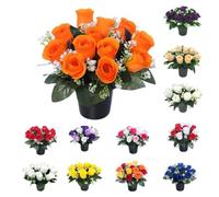 Mr. Barry's Artificial Grave Flower Pot with Foam Insert - UV-Resistant, Long-Lasting Memorial & Cemetery Flowers for Grave Displays, Home & Garden, Weatherproof Faux Floral Arrangement (Orange)