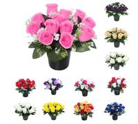 Mr. Barry's Artificial Grave Flower Pot with Foam Insert - UV-Resistant, Long-Lasting Memorial & Cemetery Flowers for Grave Displays, Home & Garden, Weatherproof Faux Floral Arrangement (Pink)