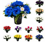 Mr. Barry's Open Rose Artificial Grave Flower Pot with Foam Insert (Blue)