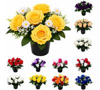 Mr. Barry's Open Rose Artificial Grave Flower Pot with Foam Insert (Bright Yellow)