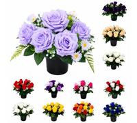 Mr. Barry's Open Rose Artificial Grave Flower Pot with Foam Insert (Lilac)