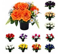 Mr. Barry's Open Rose Artificial Grave Flower Pot with Foam Insert (Orange)