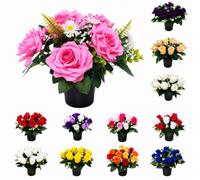 Mr. Barry's Open Rose Artificial Grave Flower Pot with Foam Insert (Pink)