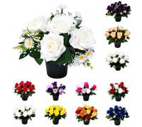 Mr. Barry's Open Rose Artificial Grave Flower Pot with Foam Insert (White)