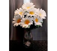 Mr. Barry's White Daisy Artificial Flowers - 30cm Silk Bouquet with 7 x 9cm Daisies, Greenery & Foliage for Home Decor, Weddings, Funerals, Memorials, and Grave Displays