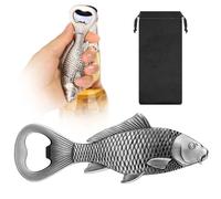 MR.BARWARE Carp Fish Bottle Opener - Fishing Gift for Him, Dad, Beer Enthusiasts - Silver Fish-Shaped Bar Tool with Gift Bag - Ideal Birthday, Father’s Day, Xmas Present