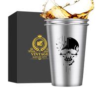 MR.BARWARE Skull Stainless Steel Beer Cups, Skull Gifts for Goth Fan, Stackable Camping Mugs for Outdoor Indoor Activity, Father's Day Halloween Christmas Gifts for Men Women, 500ML(2 Pack)