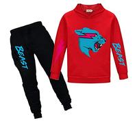 Mr Beast Boys Hoodies YouTube Gamer Clothes Set Lightning Cat Hoodie and Trousers 2pcs/Sets Tracksuits For Girls Red 2-3 Years