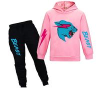 Mr Beast Boys Hoodies YouTube Gamer Clothes Set Lightning Cat Hoodie and Trousers 2pcs/Sets Tracksuits For Girls Pink 4-5 Years