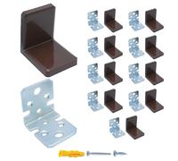 MR BRACKET L Bracket, Brown Shelf Brackets Pack of 10, Heavy Duty Cabinet Hanging Brackets, Plastic Cover Metal Brackets for Shelves, Stainless Steel Corner Brace, Furniture Anchors for Baby Proofing