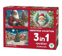Mr. Broccoli Christmas Collection 3-in-1 Puzzle Set, 1000 Pieces with Poster, Holiday Village and Santa Theme